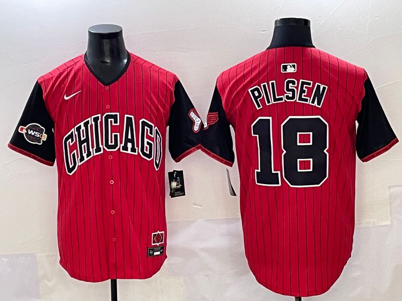 Men 2025 Chicago White Sox #18 Pilsen Red Stripe Joint Name Nike MLB Jersey style 8